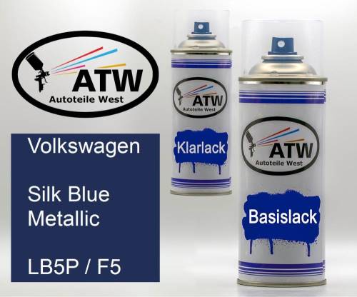 Volkswagen, Silk Blue Metallic, LB5P / F5: 400ml Sprühdose + 400ml Klarlack - Set, von ATW Autoteile West.